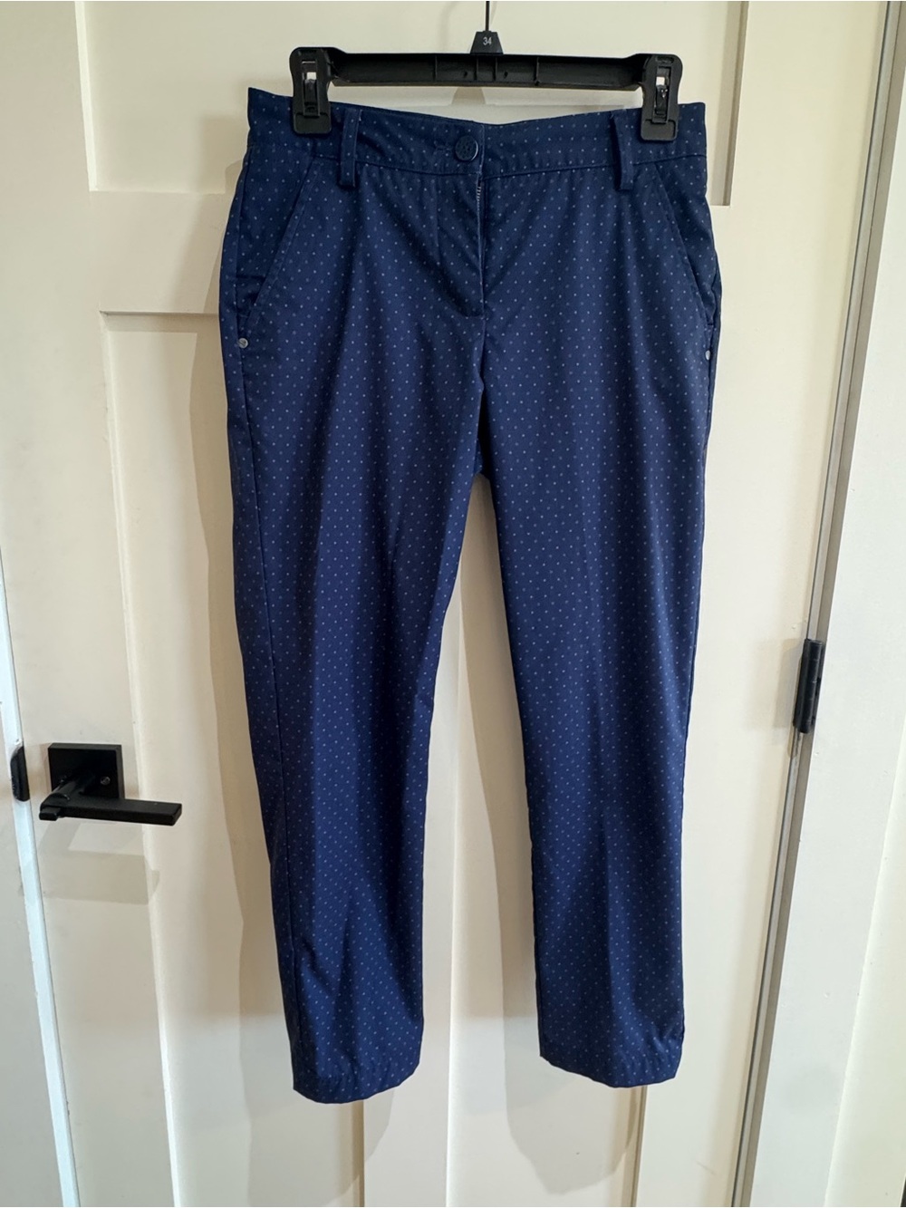 Puma, Avant Slim Tailored women’s Golf Pants Navy with subtle Polka Dots - Sz. 0
